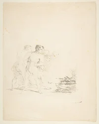 Uomini che sputano su un fuoco, ca. 1820-1850