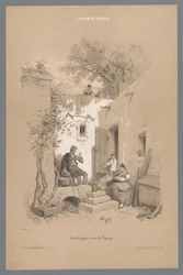 Genitori con bambini presso la loro casa di campagna