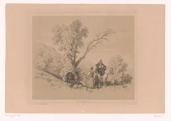 Famiglia in riposo durante un viaggio in un paesaggio montano