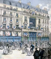 Partenza della corsa ciclistica Parigi-Brest-Parigi, 1891