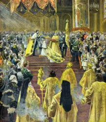 Cerimonia di incoronazione dello zar Nicola 2 nel maggio 1896 (Incisione)