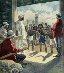 Gli indù chiedono aiuto agli inglesi durante la grande carestia del 1896-1897 (Incisione)