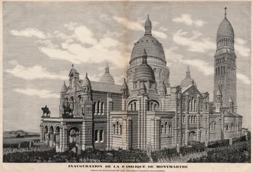 Inaugurazione della Basilica del Sacro Cuore a Montmartre nel 1891 (aspetto del monumento come sarà dopo il completamento) - Incisione di Meaulle nel 1891