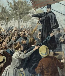 Paul deroulede durante una manifestazione a Parigi nel 1898 (Incisione)