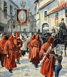 La regina Vittoria assiste alla processione dei penitenti rossi, Nizza