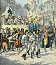 sfilata per le strade di parigi del corteo mi - careme nel 1897 (Incisione)