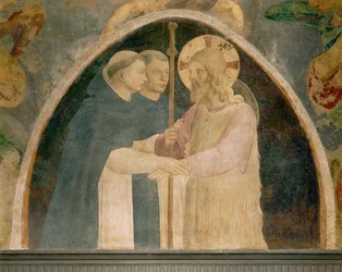 Cristo pellegrino accolto da due monaci domenicani