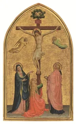 La Crocifissione con la Vergine, San Giovanni Battista e la Maddalena (tempera su tavola a fondo oro)