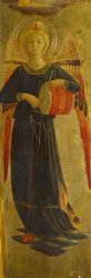 Angelo musicista, dettaglio dalla cornice interna, Tabernacolo dei Tessitori di Lino