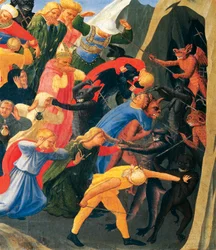 Inferno con demoni che organizzano i dannati (dettaglio)