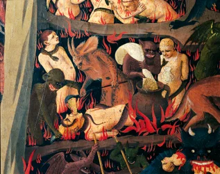 Inferno con Demoni che Puniscono gli Avidi, dettaglio dal Giudizio Universale