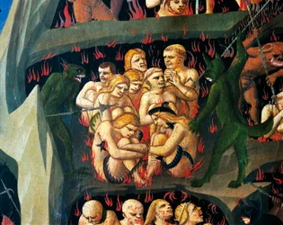 Inferno con demoni che puniscono i pigri, (dettaglio)