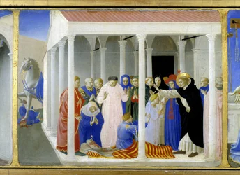 San Domenico (1170-1221) resuscita Napoleone Orsini, parte inferiore (la predella) dell
