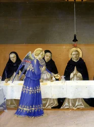 Il pasto dei monaci servito dagli angeli - la parte inferiore (la predella) della "Incoronazione della Vergine" che rappresenta Cristo al sepolcro e sei episodi della vita di San Domenico, fondatore dell