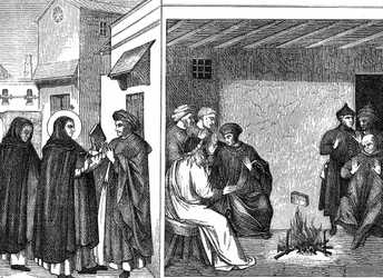 Eresia albigese. San Domenico consegna a un inviato albigese un libro che professa la 