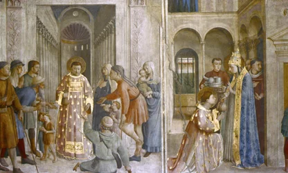 San Sisto affida i tesori della Chiesa a Lorenzo e san Lorenzo dà elemosine