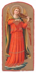 Litografia a colori di Fra Angelico: angelo che suona il violino, ca. 1910