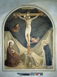 Crocifissione con la Vergine e San Domenico. Affresco di Guido di Pietro