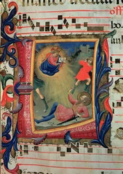 Iniziale istoriate che raffigura la Conversione di San Paolo, dettaglio da un messale, primi anni 1430
