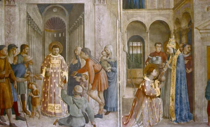 Papa Sisto II dona il tesoro della chiesa a San Lorenzo, metà XV secolo