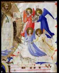 San Domenico con quattro angeli musicali, da un graduale di San Marco e Cenacoli (dettaglio)