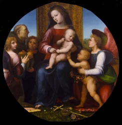 Attribuito a Fra Bartolommeo - Madonna con Bambino e San Giovanni Battista, San Francesco e tre angeli, 1510 ca.