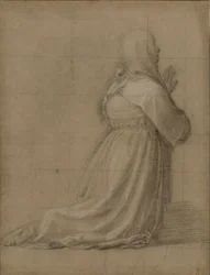 Donna inginocchiata in preghiera, vista da dietro (studio per la figura di Santa Caterina)