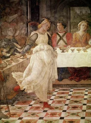 Salomè danza alla festa di Erode, dettaglio del ciclo di affreschi delle vite dei santi Stefano e Giovanni Battista della cappella maggiore, 1452-64