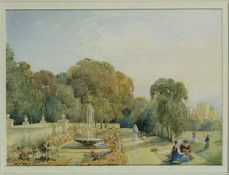 Veduta dei giardini di Chatsworth, Derbyshire, c.1820