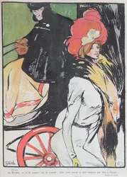 Cartone animato che raffigura un vetturino con una cortigiana, 1901