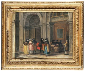 Figure mascherate che prendono il caffè al Caffè Florian, Venezia