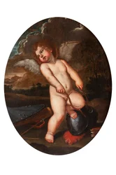 Putto alato spezza gli strumenti di Minerva