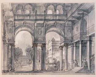 Scenografia per la seconda scena de "Le nozze di Figaro" di Wolfgang Amadeus Mozart diretta dallo scenografo Francesco Bagnara (1820-1839) Venezia, Museo Correr