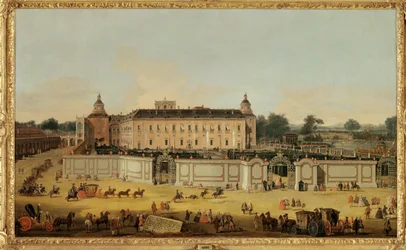 Gli ospiti in arrivo al Palazzo di Aranjuez, Spagna (dipinto su tela)