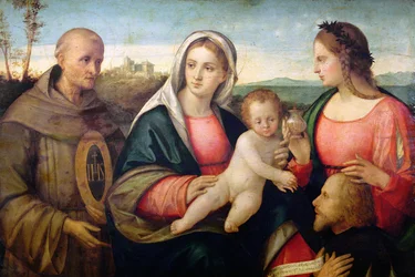 Sacra Conversazione: San Bernardino e una santa donna che presenta un donatore, 1525 circa (olio su tavola)