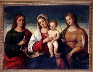 Vergine con bambino circondata da San Giovanni Evangelista e Santa Caterina d
