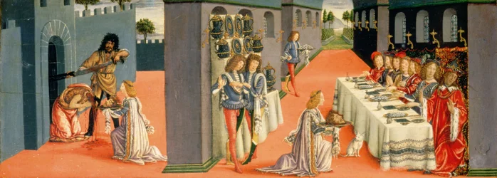 Scene dal martirio di San Giovanni Battista, pannello predella dal Tabernacolo dei Sacramenti, c.1484-6 (dettaglio)