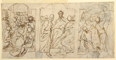 Disegno, Tre fasi della Passione: Lo scherno, Cristo davanti a Pilato, Flagellazione, 1848 ca.