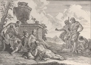 Satiro con clava e sette figure, da Baccanali e Storie, 1744