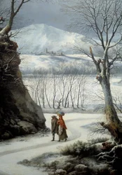 Coppia sulla strada in pieno inverno