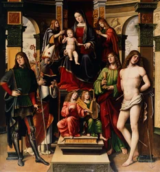 Madonna col Bambino, angeli e santi, di Francesco Francia, Chiesa di San Giacomo Maggiore, Bologna, Italia