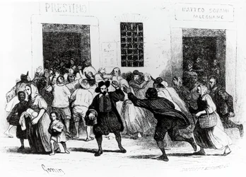 Il saccheggio del Forno delle grucce, episodio dai Promessi Sposi, di Alessandro Manzoni, illustrazione di Francesco Gonin, edizione del 1840