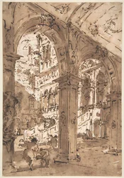 Capriccio architettonico: cortile di un palazzo