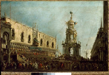 Il doge di Venezia partecipa alle celebrazioni del martedì grasso sulla Piazzetta di San Marco