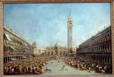 Il doge di Venezia Alvise IV portato dai gondolieri dopo la sua elezione in Piazza San Marco nel 1763