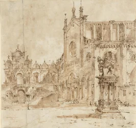 Veduta di Campo San Zanipolo con la piattaforma provvisoria eretta per la visita di Pio VI
