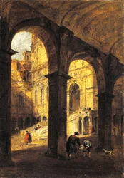 Veduta del cortile di Palazzo Ducale e della Scala dei Giganti, a Venezia, ca 1780