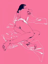 Una ragazza che dorme, vista da dietro, rosa