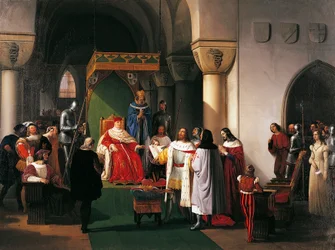 Filippo Maria Visconti, Duca di Milano restituisce la corona ai Re di Aragona e di Navarra, prigioniero dei Genovesi