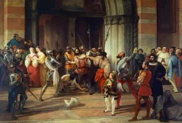 Ventura Fenaroli arrestato nella Chiesa del Carmine a Brescia dai francesi, di Francesco Hayez
